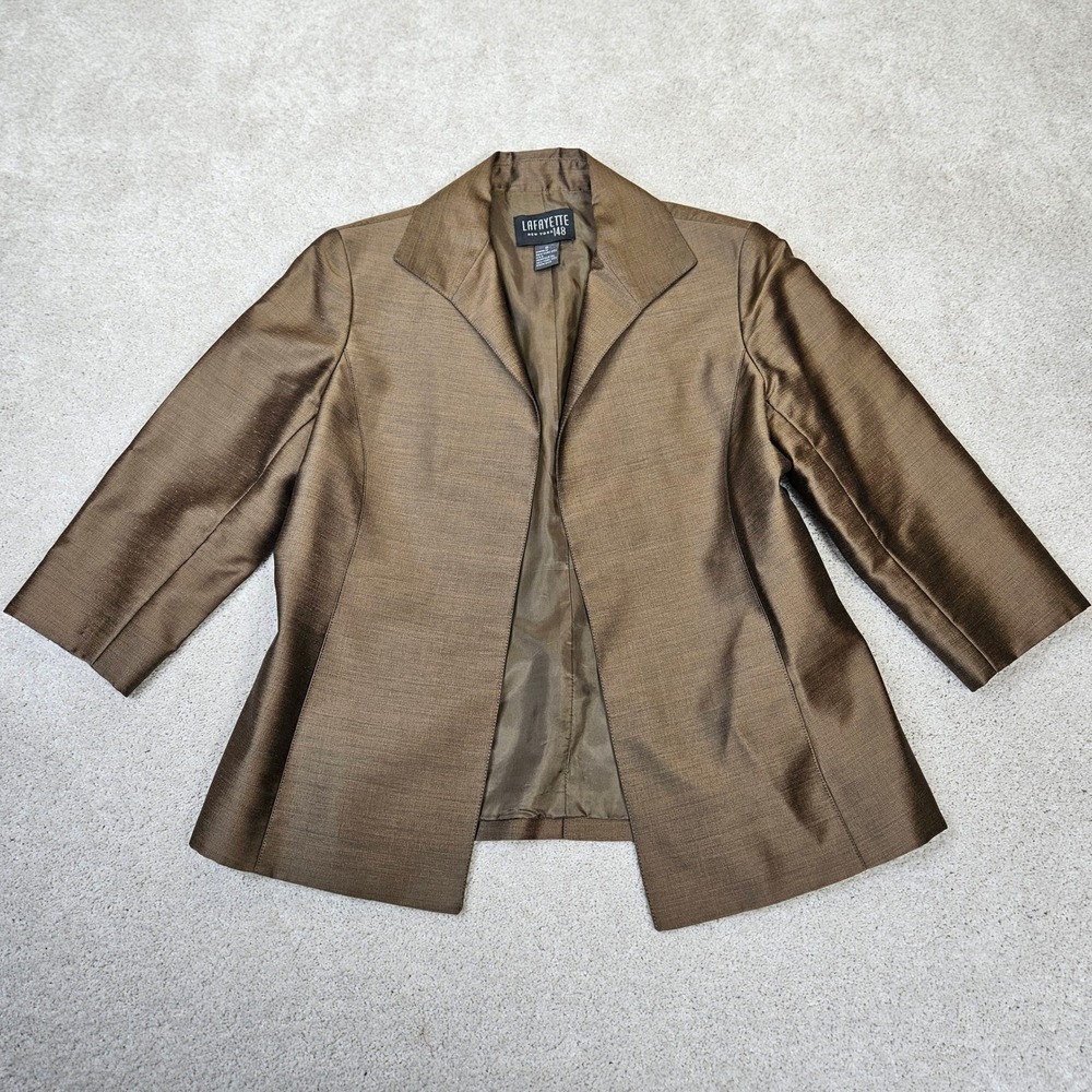 LAFAYETTE 148 NY Bronze Shimmer Tailored Blazer 3/4 Sleeve 8 Silk Mohair Career